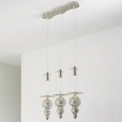 "Bulbo" lámpara colgante en cristal de Murano - 3 luces - platinum mat