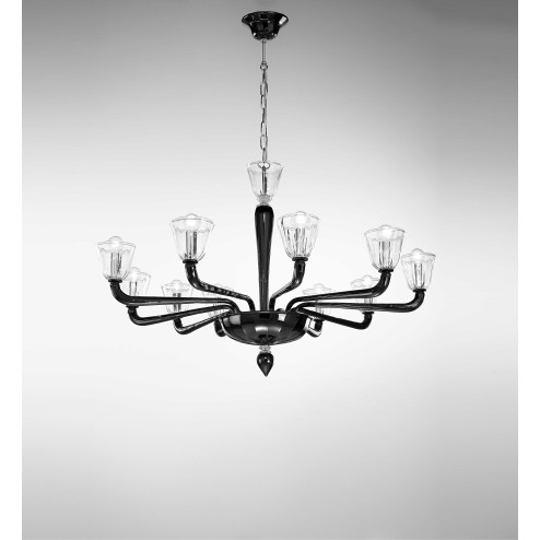 "Astice" lampara de araña de Murano  - 10 luces - negro y transparente