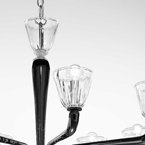 "Astice" Murano glass chandelier - 10 lights - black and transparent