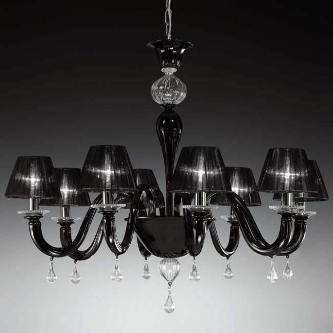 "Despota" lampara de araña de Murano - 8 luces - negro y transparente
