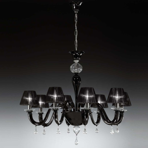 "Despota" lustre en cristal de Murano - 8 lumières - noir et transparent