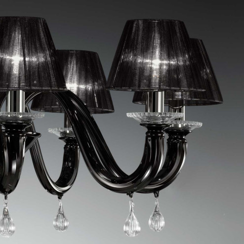 "Despota" Murano glass chandelier - 8 lights - black and transparent