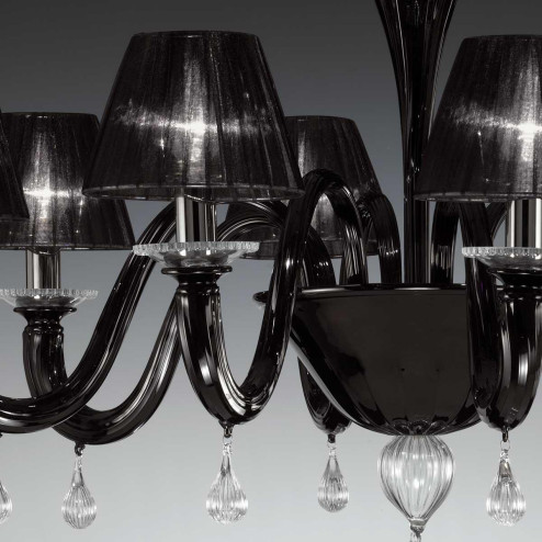 "Despota" lustre en cristal de Murano - 8 lumières - noir et transparent