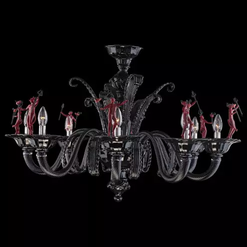 "Diablo" lustre en cristal de Murano - 8 lumières - noir et rouge