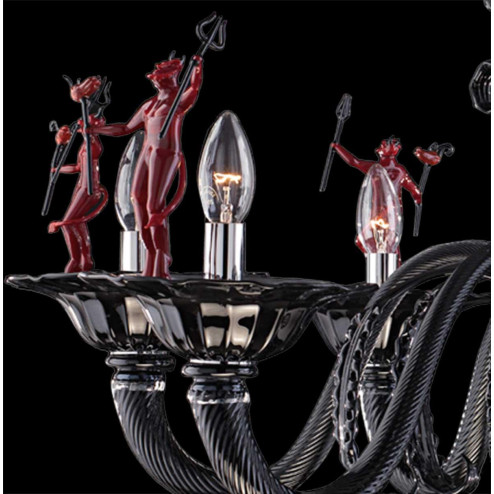 "Diablo" lampara de araña de Murano - 8 luces - negro y rojo