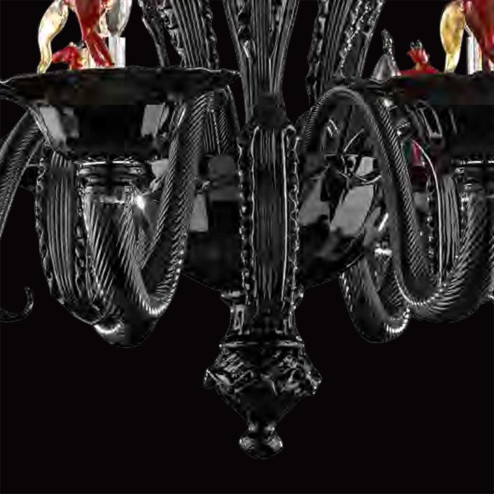 "Cavallino" lustre en cristal de Murano - 8 lumières - noir et rouge