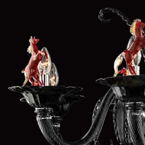 "Cavallino" Murano glass chandelier - 8 lights - black and red