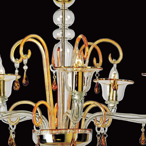 "Alcesti" lustre en cristal de Murano - 5 lumières - transparent et ambre