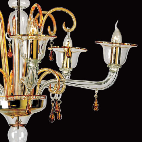 "Alcesti" lampara de araña de Murano - 5 luces - transparente y ámbar