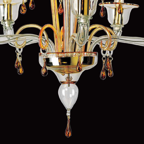 "Alcesti" lustre en cristal de Murano - 5 lumières - transparent et ambre