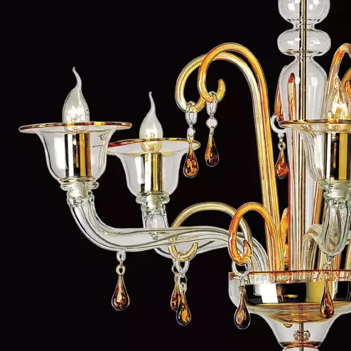 "Alcesti" Murano glass chandelier - 5 lights - transparent and amber