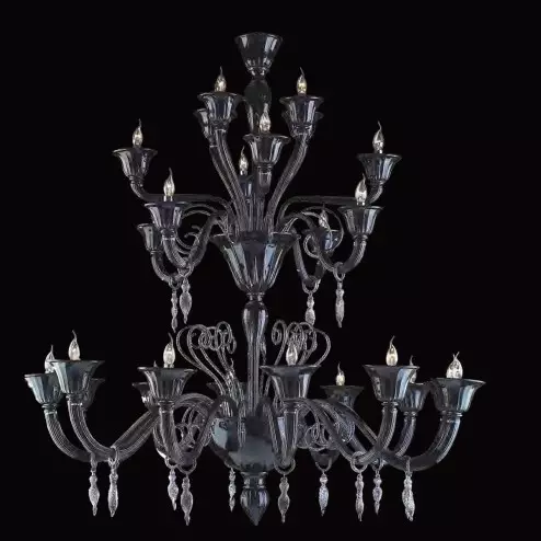 "Nito" lustre en cristal de Murano - 12+4+4+4 lumières - noir et argent