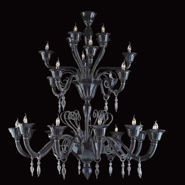 "Nito" lampara de araña de Murano - 12+4+4+4 luces - negro y plata