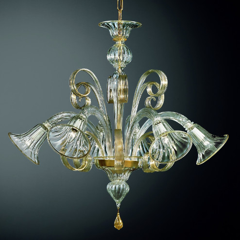 Venezia 6 lights Murano chandelier - transparent gold color