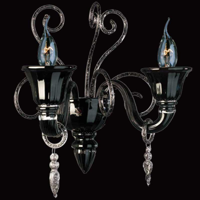 "Nito" applique en verre de Murano - 2 lumières - noir et argent