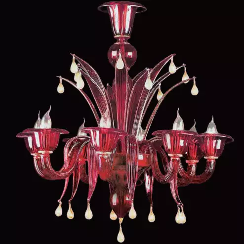 "Draco" Murano glass chandelier - 8 lights - red and gold