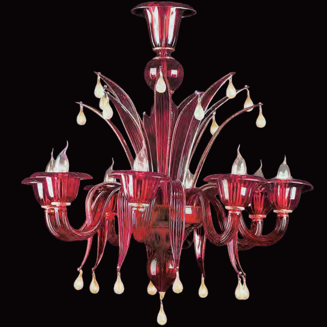 "Draco" lampara de araña de Murano - 8 luces - rojo y oro