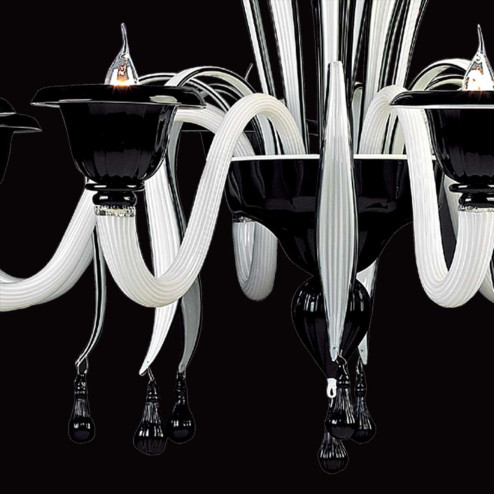 "Draco" lustre en cristal de Murano - 8 lumières - noir et blanc
