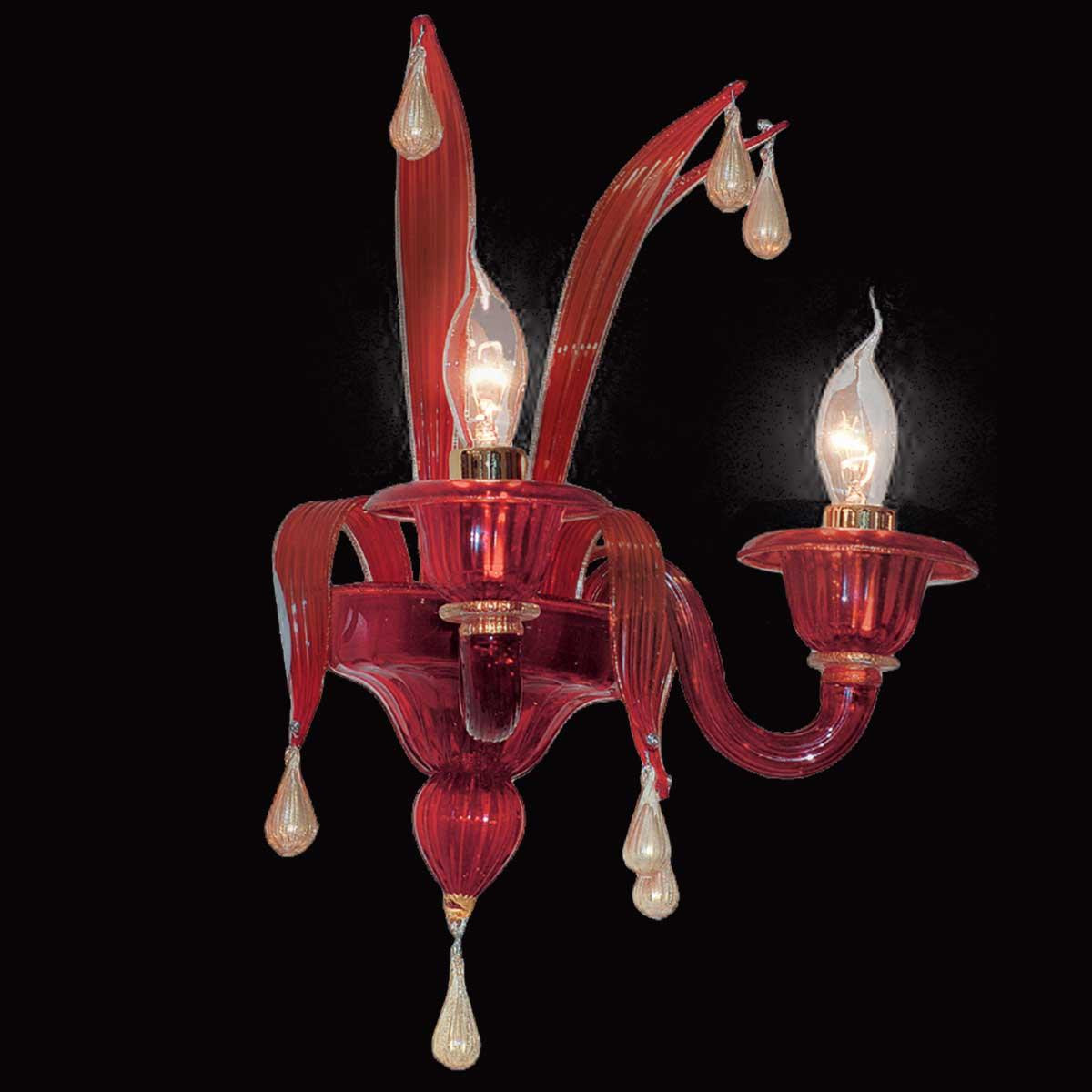 "Draco" applique en verre de Murano - 2 lumières - rouge et or