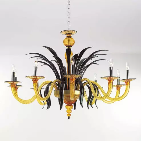 "Darsena" Murano glass chandelier - 10 lights - amber and black