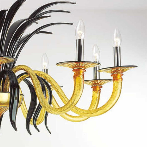 "Darsena" lampara de araña de Murano - 10 luces - ámbar y negro