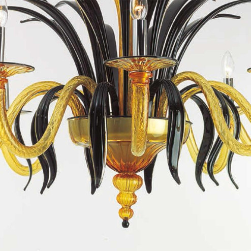 "Darsena" Murano glass chandelier - 10 lights - amber and black