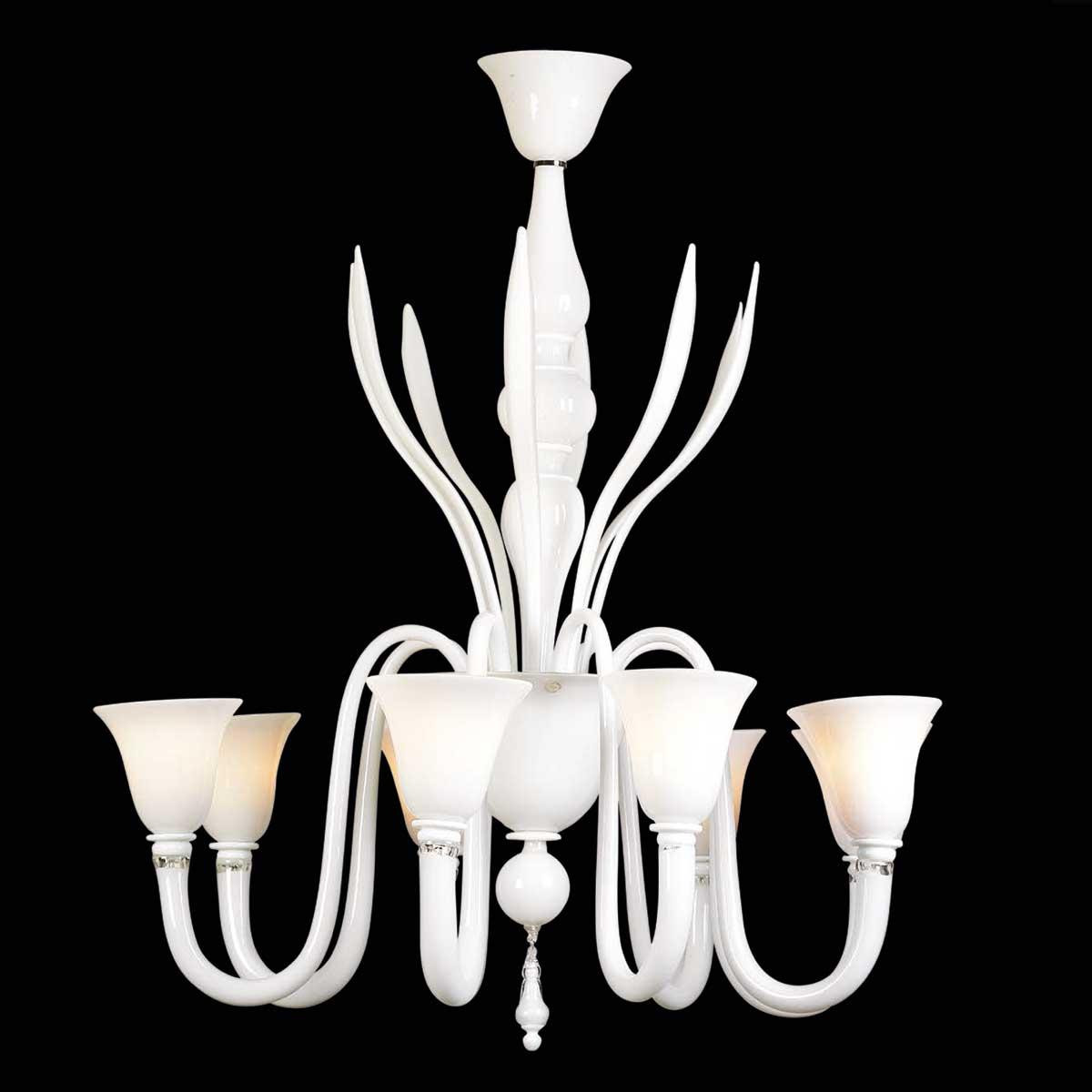 "Salice" Murano glass chandelier - 8 lights - white