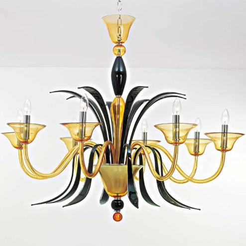 "Baccanti" lampara de araña de Murano - 8 luces - ámbar y negro