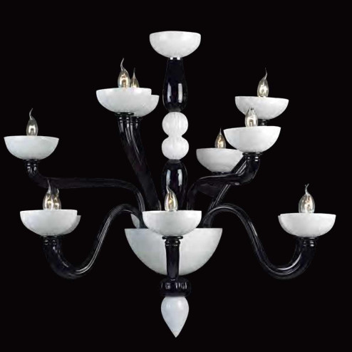 "Didone" lampara de araña de Murano - 6+3+3 luces - negro y blanco