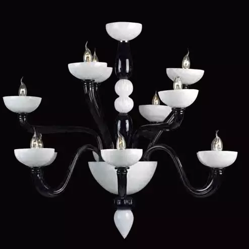 "Didone" Murano glass chandelier - 6+3+3 lights - black and white