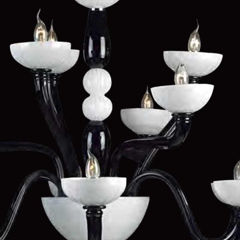 "Didone" lampara de araña de Murano - 6+3+3 luces - negro y blanco