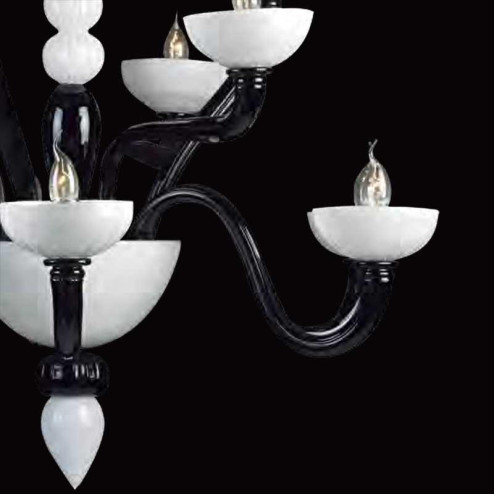 "Didone" lustre en cristal de Murano - 6+3+3 lumières - noir et blanc