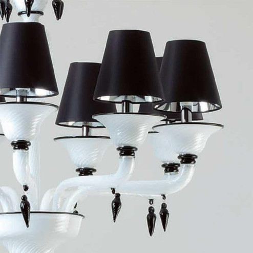 "Ofelia" lustre en cristal de Murano - 9 lumières - blanc et noir