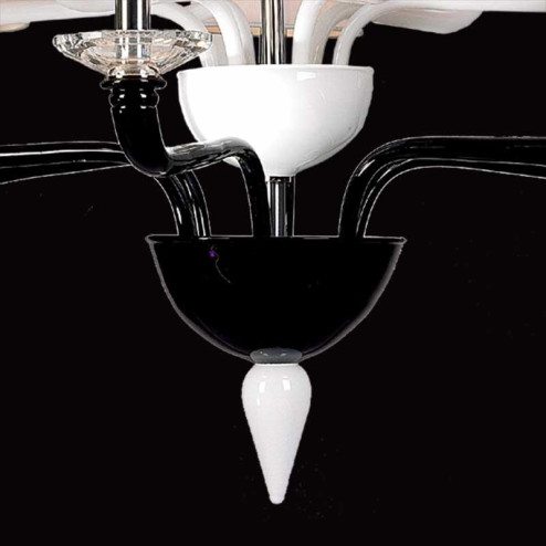 "Nora" lustre en cristal de Murano - 6+6 lumières - noir et blanc