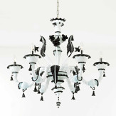 "Stefania" lustre en cristal de Murano - 6 lumières - blanc et noir