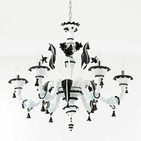 "Stefania" lampara de araña de Murano - 6 luces - blanco y negro
