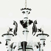 "Stefania" Murano glas Kronleuchter - 6 flammig - weiß und schwarz
