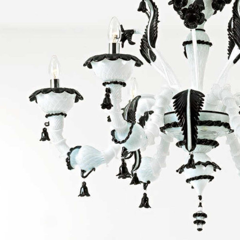 "Stefania" Murano glass chandelier - 6 lights - white and black