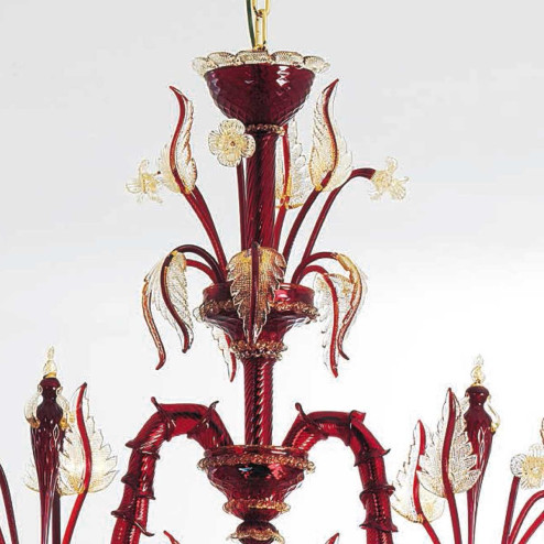 "Cleofe" Murano glas Kronleuchter - 8+3+3 flammig - rot und gold