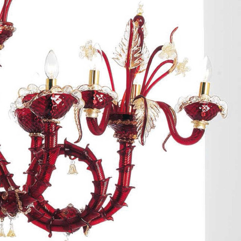 "Cleofe" Murano glass chandelier - 8+3+3 lights - red and gold