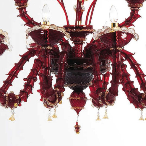 "Cleofe" Murano glass chandelier - 8+3+3 lights - red and gold