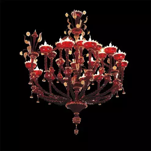 "Cleope" Murano glass chandelier - 12+8 lights - red and gold