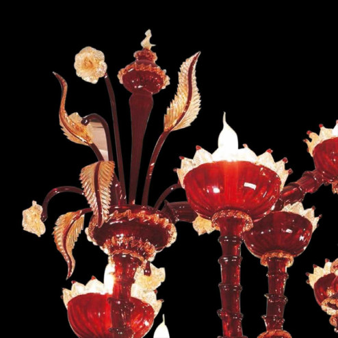 "Cleope" lustre en cristal de Murano - 12+8 lumières - rouge et or