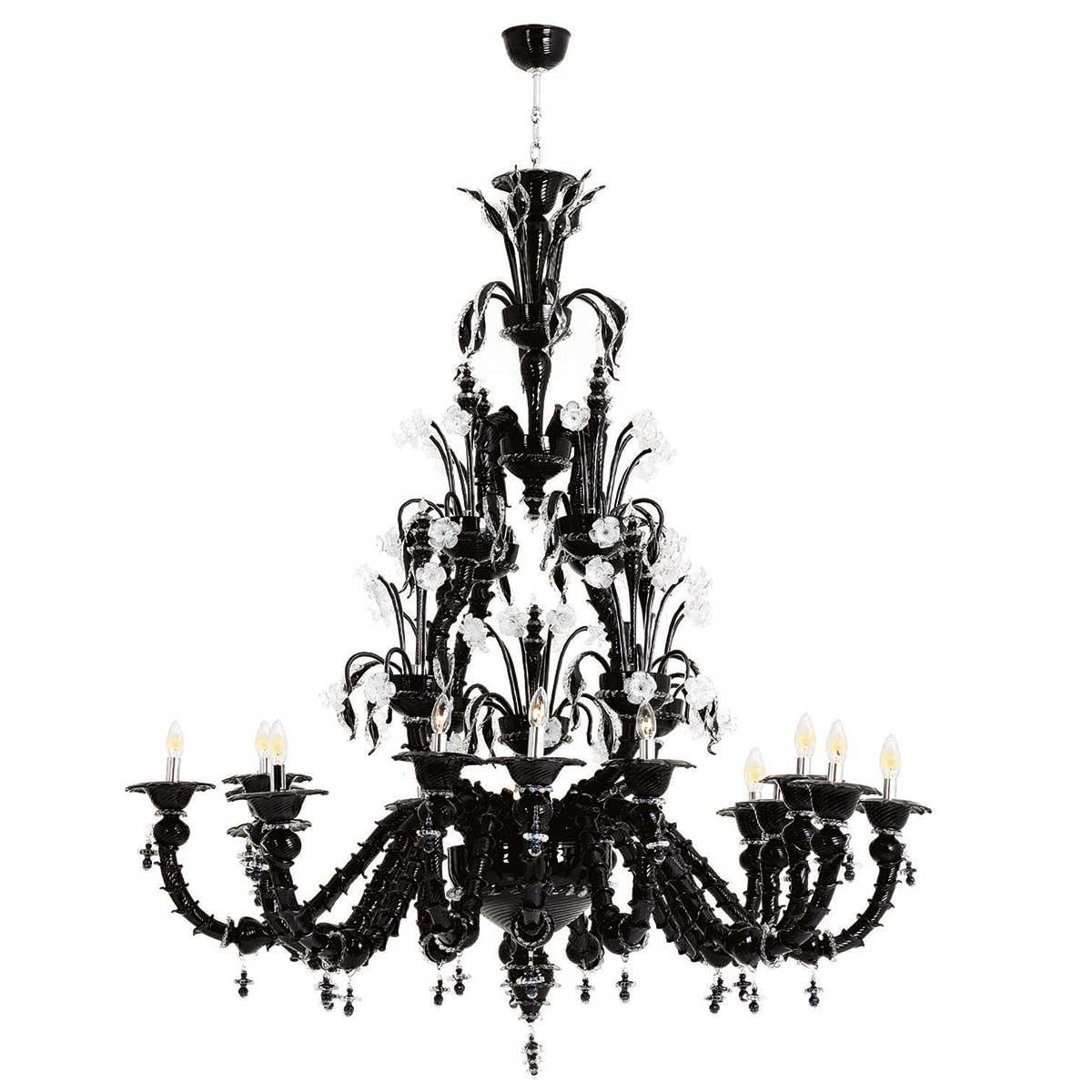 "Odino" lustre en cristal de Murano - 12 lumières - noir