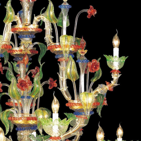 "Arboreo" Murano glass chandelier - 6+3+3 lights - transparent, multicolor and gold