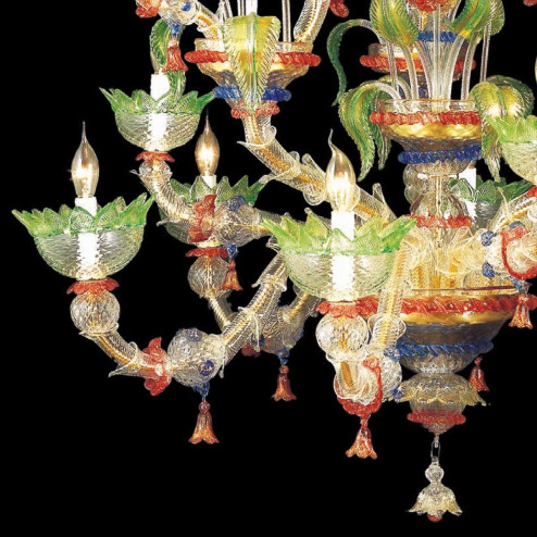 "Arboreo" lampara de araña de Murano - 6+3+3 luces - transparente, mutlicolor y oro
