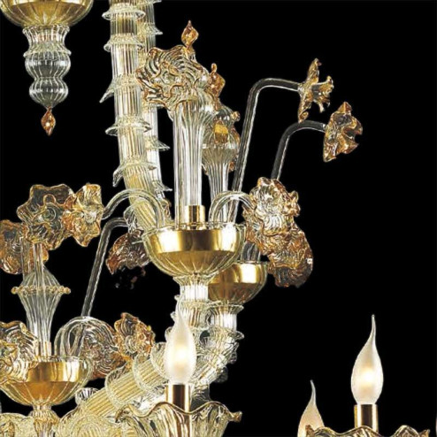 "Merovingio" Murano glass chandelier - 12 lights - transparent and gold