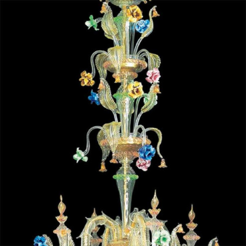 "Ester" lustre en cristal de Murano - 12+8+8 lumières - transparent, multicolor et or