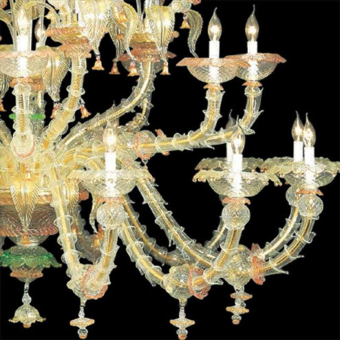 "Ester" lustre en cristal de Murano - 12+8+8 lumières - transparent, multicolor et or