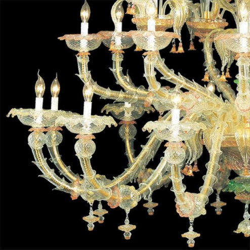"Ester" Murano glass chandelier - 12+8+8 lights - transparent, multicolor and gold